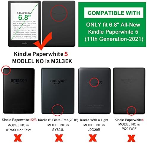 Калъф за 2021 6,8 Kindle Paperwhite 5 с каишка за ръка - Кожен калъф с автоматичен режим на заспиване/събуждане за Kindle Paperwhite 11-то поколение (семейство кучета)