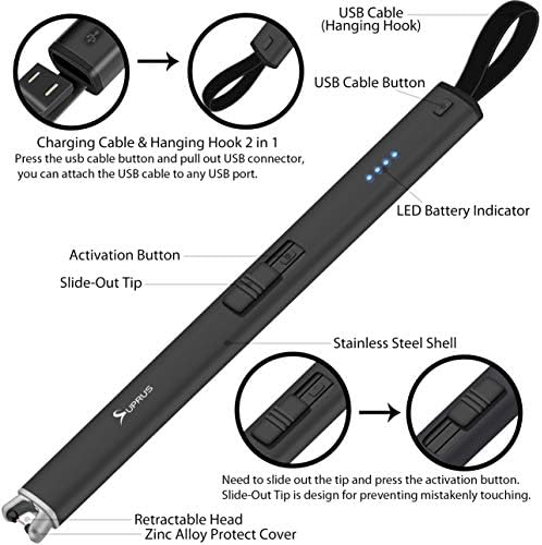 Запалка за Свещи SUPRUS Електрическа Електродъгово Запалка с Вграден USB Кабел и Висящ на една Кука 2в1 USB-Запалка Беспламенная Запалка За Печене Свещ Въглища BBQ Home Outdoor