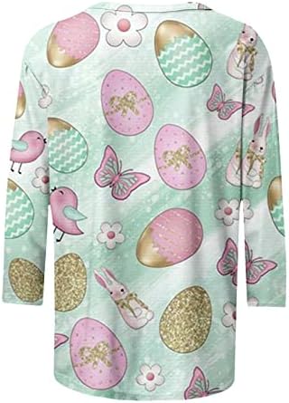 Дамски Великден Риза с 3/4 ръкав, Блузи с участието на Скъпите Яйца, Зайци и Графичен Принтом, Пролетно начинът, по който Ежедневна Блуза, широки Ризи с кръгло деколте