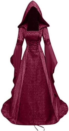 Женствена рокля на Хелоуин ZEFOTIM, винтажное рокля-наметало на вещица с качулка, ръкав-тромпет, средновековна сватбена рокля, рокля за cosplay на Хелоуин