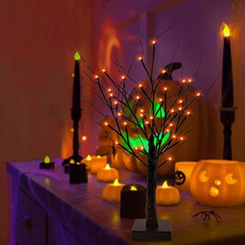 TURNMEON 2436 LED Хелоуин Бреза Дърво с Таймер Оранжеви Светлини работещи На Батерии Настолна коледно Дърво за Украса за Хелоуин В Закрито Начало Декор