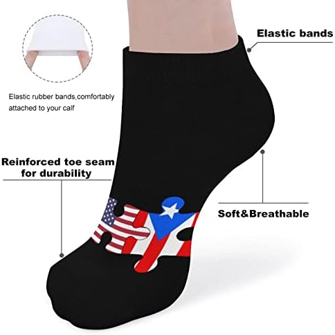 Пъзел игра със Знамена на САЩ и Пуерто Рико, Забавни Чорапи за Бягане, Спортни Чорапи, Без Подплата за Мъже и Жени