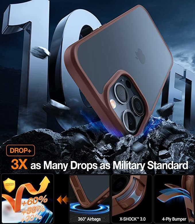 Устойчив на удари калъф TORRAS, предназначен за iPhone 14 Pro Max, за защита от падане на военен клас, устойчив на удари Защитен калъф с черна твърда облегалка, Тънък Полупрозр