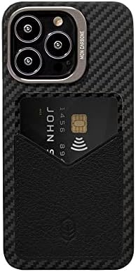 Карбоновое влакна MON Carbone е Съвместимо с калъф iPhone 13 Pro 6.1 Pro [HOVERSKIN] от Премиум-клас от италианска кожа НАПА с джоб за портфейл - нефритово-Черен