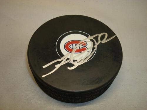 Травис Моэн подписа хокей шайба Монреал Канадиенс с Автограф на PSA /DNA COA 1A - за Миене на НХЛ с автограф