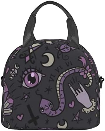 FXXWJP Виолетово-Черна чанта за обяд в готически стил, Множество, Може да бъде Изолиран За запазване на студа, Подходящи За работа в офиса, на пикник, на плажа (мъже, жени)
