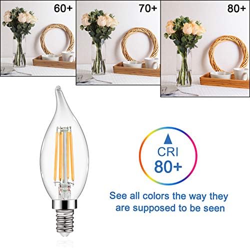 Лампа-канделябр Defurhome E12, 5 W, Еквивалент на 60 W, 550 Lm, на Върха на пламъка, Без регулиране на яркост, по-Топъл Бял 2700 К, е Основата на свещи във формата на полилей, Фини електрически крушки от прозрачно стъкло,