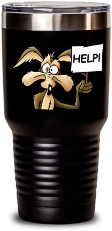 Ретро Cartoony герой-Хитър Койот, Чаша от неръждаема стомана с капак. Случайна пътна чаша на 30 грама със забавни анимационни принтом.