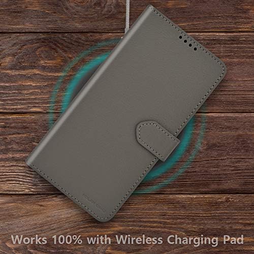 Чанта-портфейл Qoosan Galaxy S9 Plus за жени и мъже, сгъваем калъф-награда от изкуствена кожа с държач за карти, сив