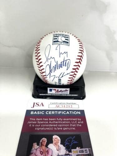 Грег Мэддукс Джон Смолц Това Glavine подписа договор с HOF Triple Baseball Braves JSA 1 - Бейзболни топки с автографи