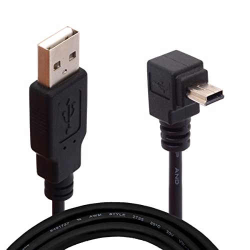 Мини-Кабел USB 2.0 A с вход между фоно свещи, ъгъл на наклона и 90 градуса, кабел за зареждане Кабел за синхронизация на данни Mini 5 ПЕНСА за автомобилен навигатор Garmin Dash Cam, цифрови камери, DVR, 1,5 Метра (надолу)