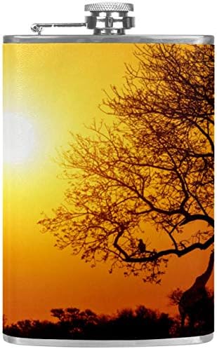 Фляжка за Алкохол от Неръждаема Стомана Запечатани с Фуния 7,7 унция в Кожа Джоба една Чудесна Идея за подарък Фляжка - Lion Sunset