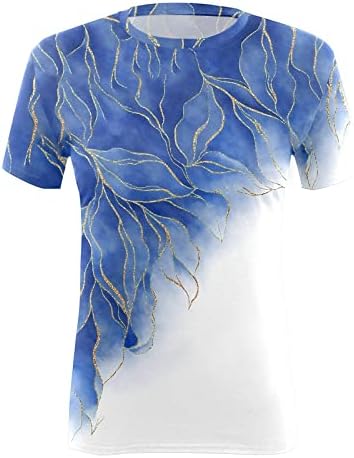 Дамски Ежедневни Пролетни Блузи с кръгло деколте и принтом в стил Бохо, Спортни Ризи С Къс Ръкав, Ежедневни Свободни Дамски Блузи, Дамски Ежедневни Тениска D-Blue