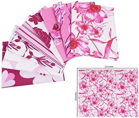 Soimoi Комплект от 8 дебели четвертаков с флорални принтом 18 x 22 в стил мозайка със собствените си ръце - Памучен плат за капитониране (розова)