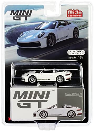 911 Targa 4S с мек покрив Бял цвят, черна ивица, ограничен тираж 3600 копия по целия свят, 1/64 Molded модел на колата от True Scale Miniatures MGT00332