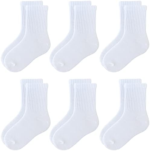 Чорапи Jamegio Boys Crew, 6 Чифта Бели Памучни Спортни Чорапи за Деца, Момчета и Момичета