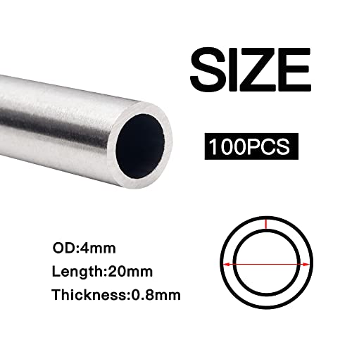 Tynulox 100 БР 304 Капилярна Тръба от неръждаема стомана с Диаметър 4 мм, с Капачка Метална тръба с дължина 20 мм На тръбата