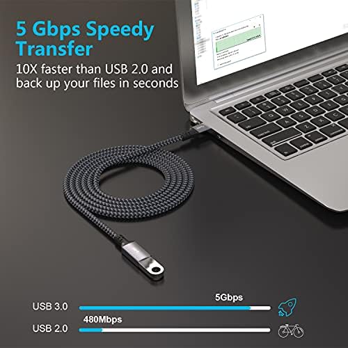 Удлинительный кабел Hisatey USB 3.0 с Дължина 20 фута USB удължителен кабел с найлон оплеткой USB за мъже и жени Тежкотоварни USB удължителен кабел