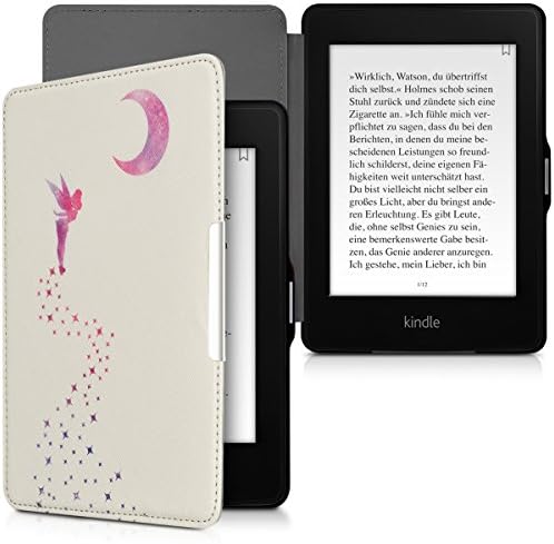 Калъф kwmobile е Съвместим с Kindle Paperwhite - Калъф за четец на електронни книги от изкуствена кожа - Фея на Тъмно Розово/Лилаво /Бяло