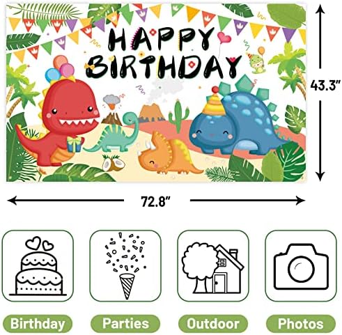 Банер на рождения Ден на Динозавъра, Фон За Снимка с Динозавром, Фон За Детски Рожден Ден Украса за Рожден Ден 73 x 43