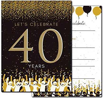Покани за парти в чест на 40-годишнината Elcer | Честване на 40-годишнината от | С Юбилей | 5 x 7 | Черно злато | Попълнете конвертами Брой на пликовете в стил 20 | Вие сте поканени | Парти-изненада
