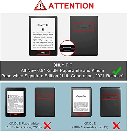 Калъф за Kindle Paperwhite и Signature Edition, калъф от изкуствена кожа с каишка за ръка, поддържа автоматично включване / изключване на захранването, само за 6,8-инчов Paperwhite 11-то поколение 2021