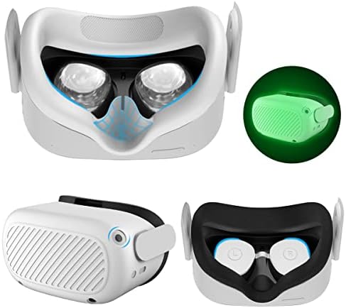 [3в1] Защитно покритие за предния панел Woocon Shell за аксесоари Oculus Quest 2, Водоустойчива Силиконова подплата за предната VR-2 и Защитна капачка за обектив Срещу надраскване, прах, удар, калъф VR-2 (бял)