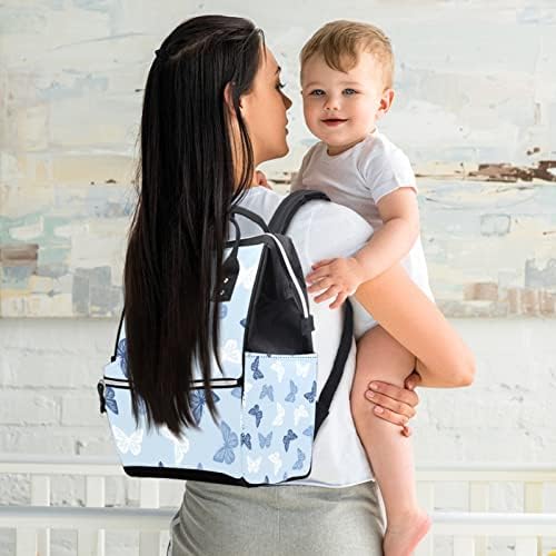 Чанта за бебешки Пелени, със Сини Пеперуди, Персонални Раница за Памперси за Бременни, Пътна Чанта-Тоут за мама и Татко
