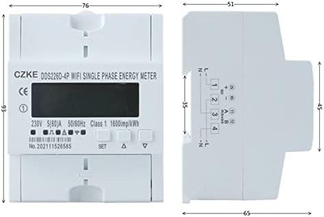 SCRUBY Монофазен 220v 50/60 Hz 65A Din рейк WiFi умен брояч на енергия Таймер Монитор Брояч кВтч Ваттметр (Цвят: DDS226D 2 P WiFi 65A)