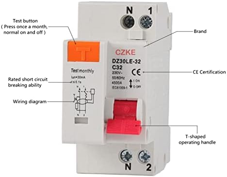 PCGV DZ30LE-32 RCBO 1P + N MCB 230 36 мм Автоматичен прекъсвач остатъчен ток със защита от претоварване работен ток и късо съединение на 10А-32A (Цвят: N 1P, размер: 20A)