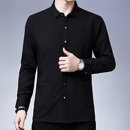 DGHM-JLMY/ Мъжки Памучен Бельо Свободна Риза с дълги ръкави, Обикновена Риза с копчета, Модни и Ежедневни Риза с ревери