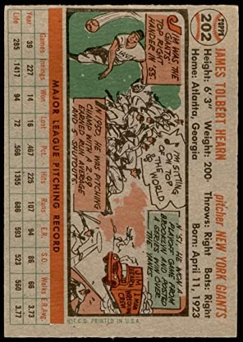 1956 Topps 202 Джим Хирн Ню Йорк Джайентс (Бейзболна картичка), БИВШ Джайентс