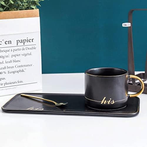 Чашата за кафе, Рисувани златен рисувани, Кафеена чаша с лъжичка, Чаша за приготвяне на чай пюре, Послеобеденная чаша (Цвят: черен размер: One size)