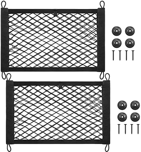 MOODKEY 2 опаковки Малки Товарни Мрежи, Еластична Растягивающаяся Имат Мрежа За съхранение, Универсална Автомобилна Транспортна Мрежа, Чанта за Багаж с 8 бр. Крепежни винтове и куки за автомобили, камиони, джипове,