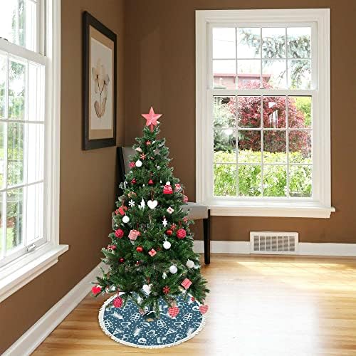 Пола за Коледно 36 Инча с Четки Ръчно Нарисувани Дървета, снежни човеци Коледен Декор за Коледно Парти, На Закрито, На Открито и нова година
