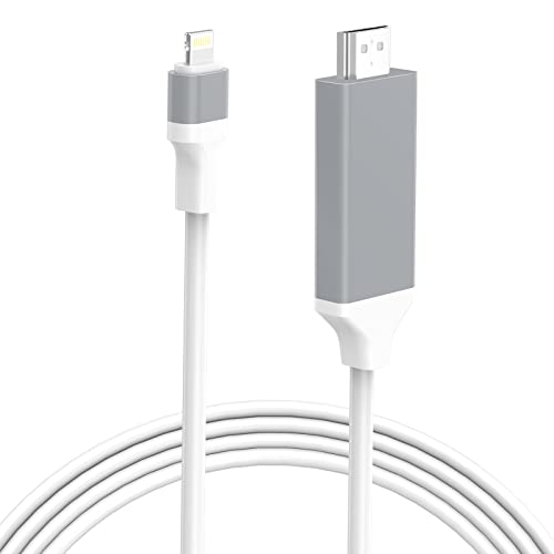 [Сертифициран от Apple Пфи] Кабел-адаптер Lightning-HDMI, Съвместим с iPhone, iPad, Кабел-конектор Lightning Digital AV Adapter 1080p HD за iPhone / iPad / iPod към телевизор / проектор / монитор-6,6 фута Бял цвят