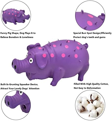 Играчка за кучета HCHYEY Pig Скуики, 2 БР, Интерактивна Гумена играчка за дъвчене на кучетата - Хрюкающая Прасе от Устойчив латекс, играчки за кучета, които Хрюкают, за малки, Средни и Големи кучета (Син, лилав)
