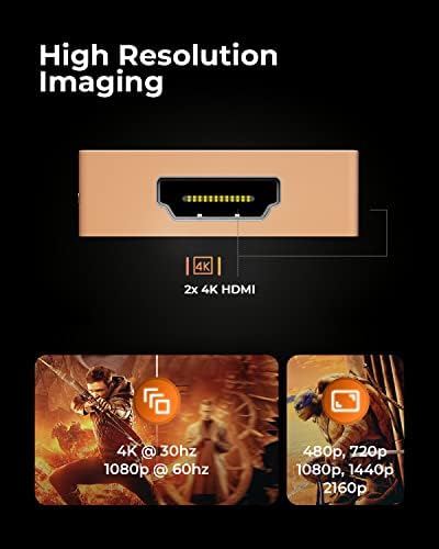 NOV8Tech C USB Hub с двойно 4K, HDMI Троен дисплей USB Хъб 3.0 Адаптер за MacBook Pro 2020/2019/2018/2017/ и MacBook Air 2020-2018, докинг станция 7 в 2 Gold 100 W C USB, четец на карти SD и Micro SD, USB 3 USB