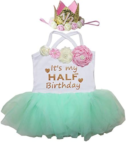 Боди-поличка от Тюл Kirei Sui Бебе с Флорални Принтом на Половин Ден, Рожден ден и Превръзка на главата под формата на 1/2 от Короната