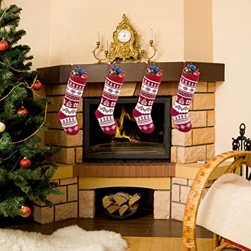 18-инчови Коледна Украса Коледен Чорап Чанта Вязаный Голям Коледен Чорап Чанта Медальон Розови Мъниста Ред