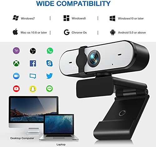 Камера cambase с микрофон за компютър, автофокус на 0,1 секунди, уеб камери 2K Full HD уеб камера с двоен микрофон и капак, за YouTube / OBS/ Facebook / Игри / Zoom / Skype / FaceTime / Teams / Twitch / и Т.н.