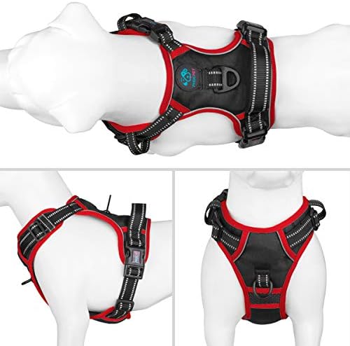 PHOEPET 2019 Обновена шлейка за кучета без напрежение, Отразяваща Регулируема жилетка, с дръжка за дресура + 2 метални куки за каишка + 3 с + 4 плъзгащи ключалката (XL, черен)