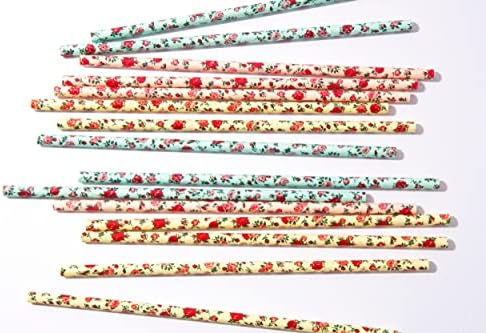 Хартиени сламки с цветен модел (75 опаковки, розови, сини, жълти) с винтажным дизайн във формата на цветя и рози, Биоразградими Екологично Чисти сламки за Еднократна употреба, за партита и събития от JPACO