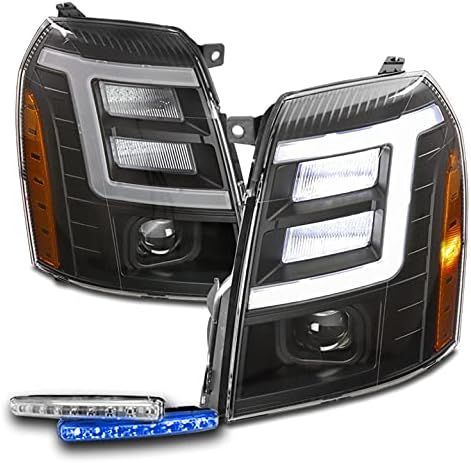 ZMAUTOPARTS led проекторные фарове черен с 6 синьо DRL, съвместим с 2007-2014 Cadillac Escalade [в наличност HID]