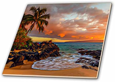 Триизмерна спокойна палма, на скалист пясък, изображението е по-светло плажа, боядисване - теракот (ct-365012-7)