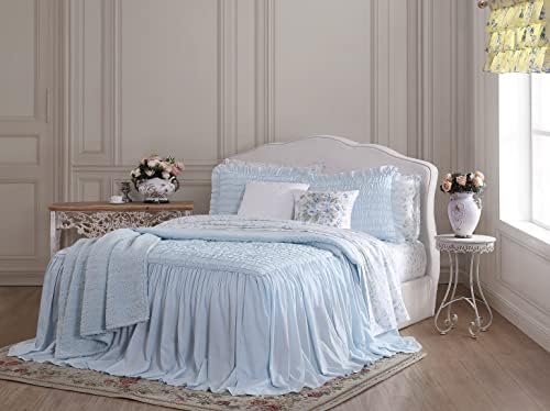 Shabby Chic® - Покривки за две легла, Меко памучно спално бельо с имитация на тон, красиво Задрапированный Декор за дома на всички сезони (Seren Blue, Twin)