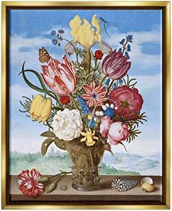 Букет цветя Stupell Industries на ръба на Класически картини Амброзиуса Босхаерта в плаваща рамка, Дизайн one1000paintings